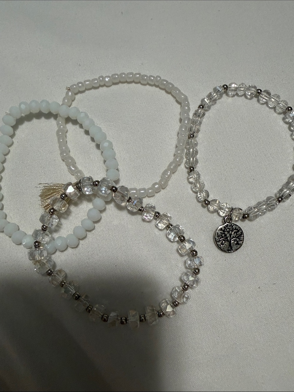 Handmade White & Clear Beaded Stackable Bracelet Set selling for $5